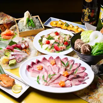 【11・12月限定】蟹・フグ・カキ・甘エビ付！鰤しゃぶしゃぶ鍋コース5,000円（込）★120分飲放付