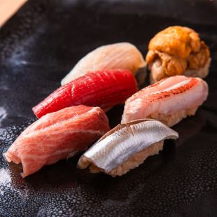 おまかせコース◆季節の料理3品や握り6貫を楽しむプラン