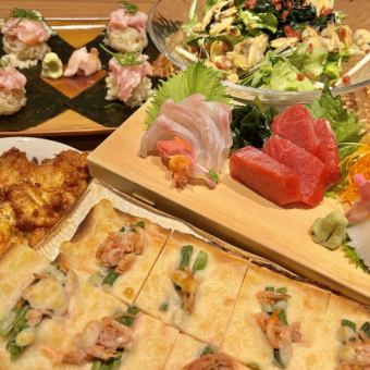 【4000円】山茶花コース◆刺身3点盛り、げんこつ唐揚げなど全8品飲み放題付き！