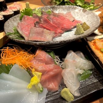 【4500円】満足コース◆刺身3点盛り、げんこつ唐揚げなど全7品飲み放題付き！