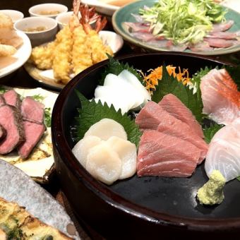 【6,000円】花鳥風月コース◆生本鮪入り刺身5点盛りや、寒鰤しゃぶなど全9品