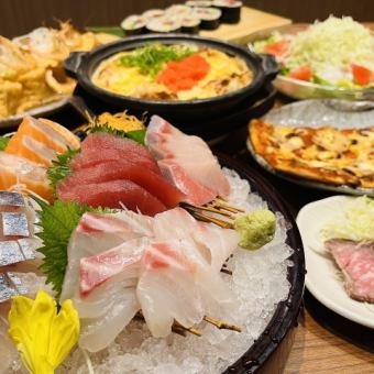 【5000円】満足コース◆刺身5点盛り、自家製ローストビーフなど全8品　飲み放題付！