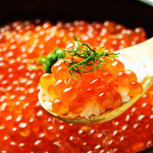 贅沢な一品！北海道産いくらのしょうゆ漬けをご飯にたっぷりと