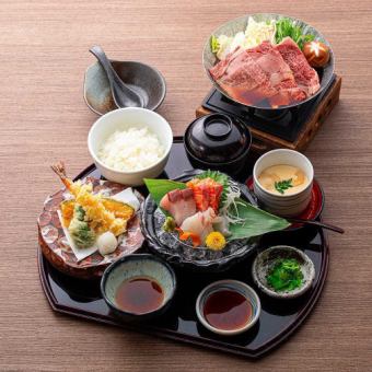 生魚片、天婦羅、近江牛壽喜燒套餐