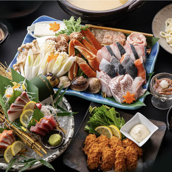 冬季限定!《飲み放題付》豪華てっさ焼き蟹つきの◆プレミアムうおまん鍋コース