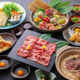 【仅食物】鱼肉包子套餐 - 享用5种刺身、近江牛寿喜烧、鲷鱼饭等