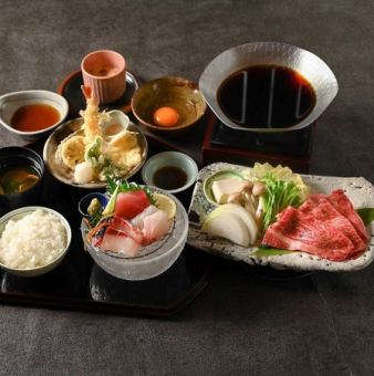 生鱼片、天妇罗、近江牛寿喜烧套餐