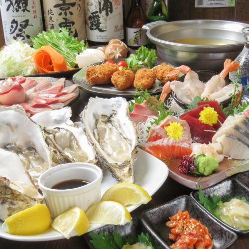 忘年会【厳選コース】7000円3時間プレミアムコース！鮮魚7点に大粒生牡蠣＆白子ポン酢付き