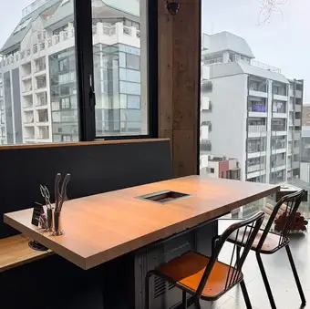 寬敞開闊的餐桌區域。我們可以承辦最多 6 人的團體晚餐，透過安排生日座位（為壽星準備的座位），我們還可以承辦最多 7 人的宴會。這裡環境時尚現代，是成人團體聚會、女生之夜或慶祝特殊紀念日、款待特殊客人的完美場所，您可以在這裡享用精心挑選的“靜岡縣黑毛和牛”和上等清酒。
