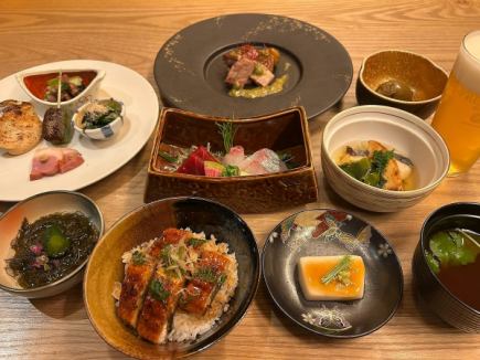【土日祝日ランチ限定昼会席コース】1ドリンク付きプラン!季節食材をつかった贅沢コース全8皿♪