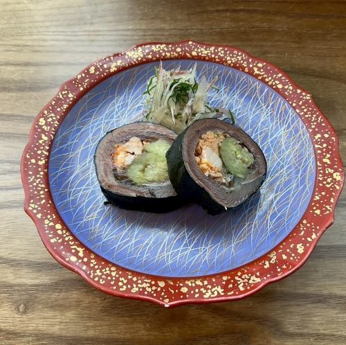 秋刀魚とあん肝と茄子の海苔巻き