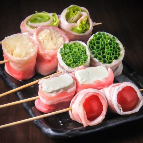 [Fukuoka Specialty! Vegetable Roll Skewer] Seasonal Vegetables x Pork Belly Roll