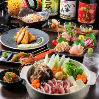 [Hot Pot Course] 6,000 yen <Special Duck Hot Pot / 4 Types of Chicken Sashimi / 3 Types of Yakitori / Tsukimi Meatballs> Includes 2 hours of all-you-can-drink