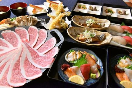 <4/1～>【2時間飲み放題付】和牛焼きしゃぶと鮑入りお造りコース 5000円(税込)