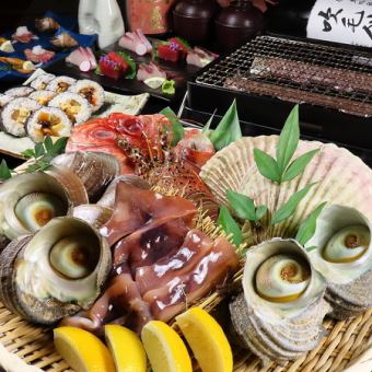 【新登場】鮮度抜群の《今朝獲れ浜焼き7種盛り》含む海鮮！浜焼きコース　全5品　6000円