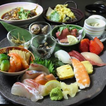 【ランチ限定】　明倫館御膳！天ぷら盛り合わせ・ローストビーフ・お寿司など全8品 2500円