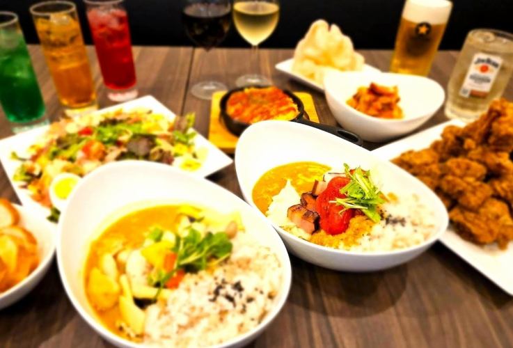 ◎All-you-can-eat curry and fried chicken ☆ All-you-can-drink course with 5 appetizers, draft beer and wine [3 hours]