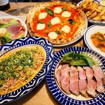 【一番人気！】全8品 飲み放題付 ～名物！窯焼きピッツァ＆絶品明太子パスタコース～