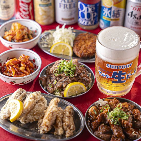チヂミや手羽唐、選べる鍋料理♪アルコール類は飲み放題♪