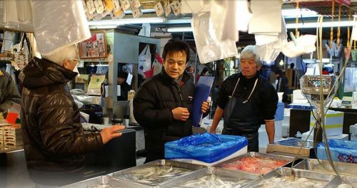 Toyosu fish shop purchases directly