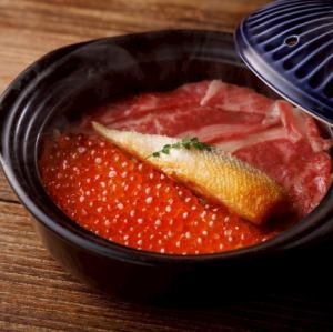 いくらハラスとリブロース土鍋