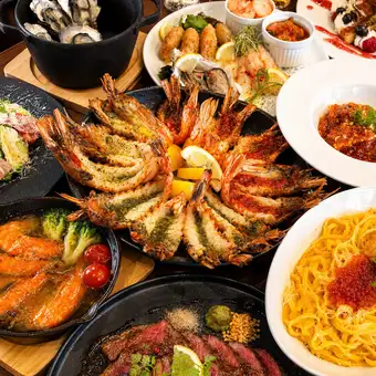 4,500 엔 : 해산물 비스트로 만끽 코스 새우 · 게 · 굴 & 검은 머리 일본소 7 품 + 120 분 음료 무제한