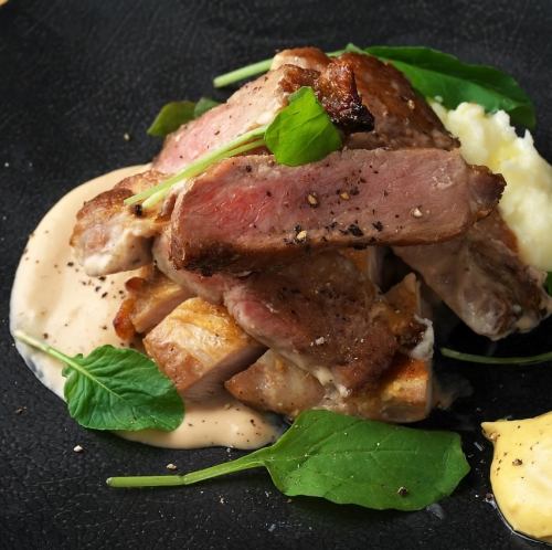 Grilled Sangen Pork with Mushroom Cream Sauce