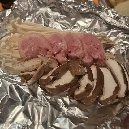 京鴨とキノコのホイル蒸し