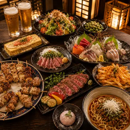 【含3小时畅饮】十道菜“Kirameki”套餐，包含和牛（牛排等）和优质新鲜鱼刺身（5940日元 ⇒ 5000日元）