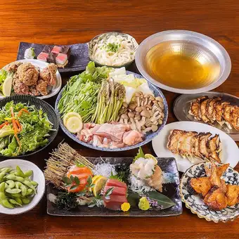 生ビール付き時間無制限飲み放題☆個室確約☆【鶏せり鍋コース全10品】※金土日祝前日2時間