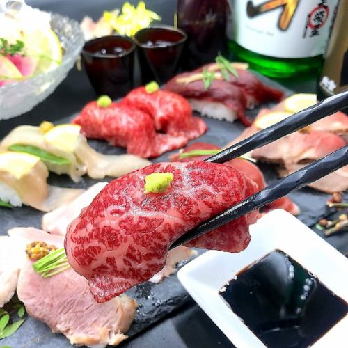 [No. 1 in popularity] This is the ultimate meat party! All-you-can-eat and drink 17 kinds of meat sushi for 3,000 yen! A banquet plan that is truly full of meat!