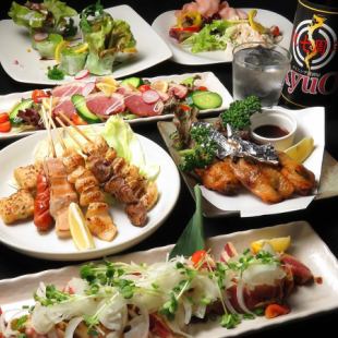 【日～木限定】当日OK！地鶏の炭火焼×新鮮魚介の刺身盛り付き★料理8品＋2H［飲放］4000円