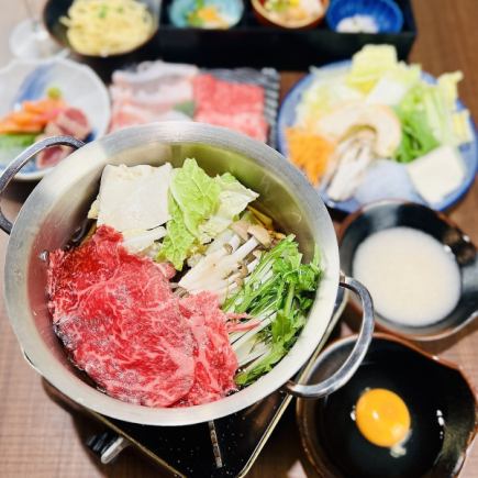 【3H飲放付】すきやきプラン どちらも楽しむ松阪ポークと黒毛和牛『 結-むすび-』全12品 8,000円