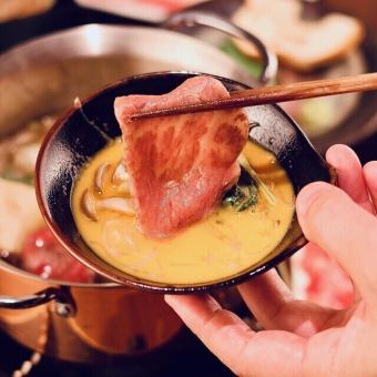 【3H飲放付】すきやきプラン どちらも楽しむ松阪ポークと黒毛和牛『 結-むすび-』全12品 8,000円