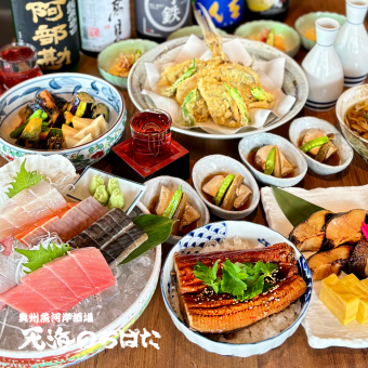 【リッチコース】豪快刺身盛、ろばた焼、1本魚天付コース7000円→6000円150分飲み放題日本酒8種
