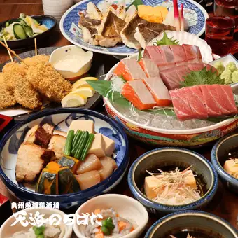 9/1~【プレミアコース】刺身盛、ろばた焼,、金華サバ串宴会コース6000円→5000円 日本酒5種付