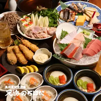 11/1~【プレミアコース】豪快刺身盛、ろばた焼、せり鍋、メカジキ6000円→5000円日本酒は5種付