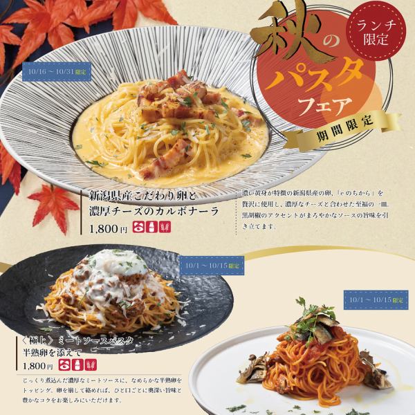 秋のパスタフェア開催♪