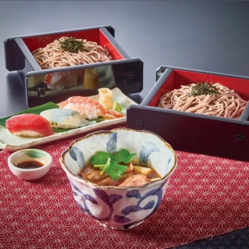 ≪鴨≫鴨汁ざるそば(二段)と寿司セット