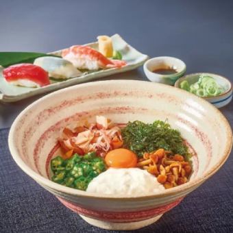 ねばとろ更科そばと寿司セット