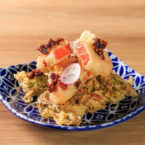 刺身三文鱼和白洋葱天妇罗