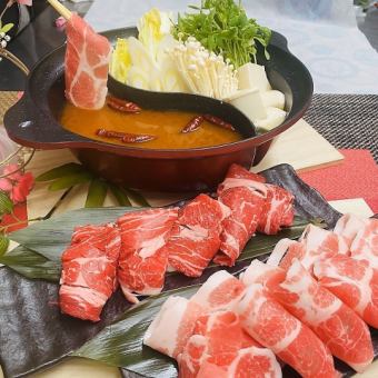 火鍋【牛肉&贊岐夢豬肉雙層火鍋】套餐（共8道菜）4,200日圓（含稅）