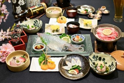 3月～5月限定■春の漁火コース■イカ活造り、飲み放題120分付7200円 ⇒ 6200円