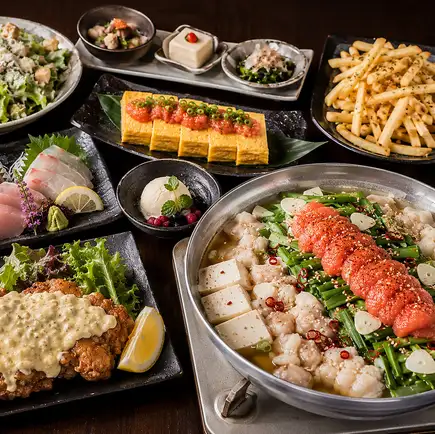 【3H飲放】博多明太牛もつ鍋×直送鮮魚三種盛りや宮崎名物チキン南蛮『焔』全9品5280円⇒4480円