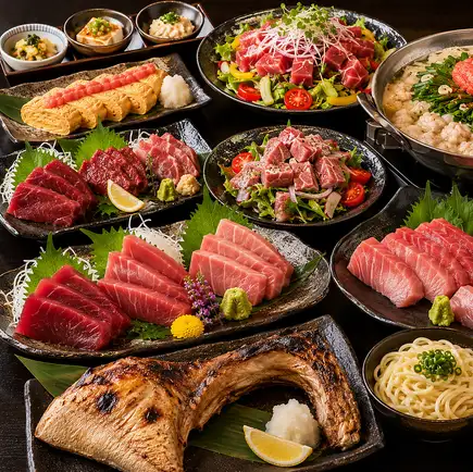 【3H飲放】博多明太牛もつ鍋×本鮪希少部位や特選馬刺し二種盛り『豊』全9品6820円⇒5980円