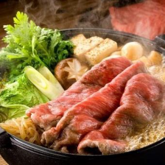 【黑毛和牛寿喜烧套餐】生牛肉片、炭烤等5道菜品（仅菜肴）7,000日元⇒6,000日元（含税）