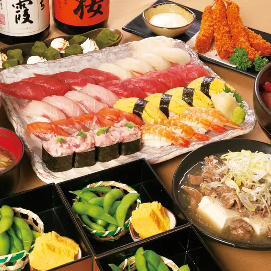 Affordable sushi platter course (7 dishes) + 2 hours all-you-can-drink for 3990 yen