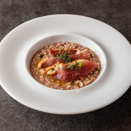 Duck breast, radicchio, and Barolo risotto