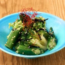 Broccoli and okra with salted kelp namul
