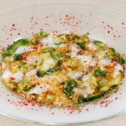 Octopus carpaccio with scallion and salt sauce